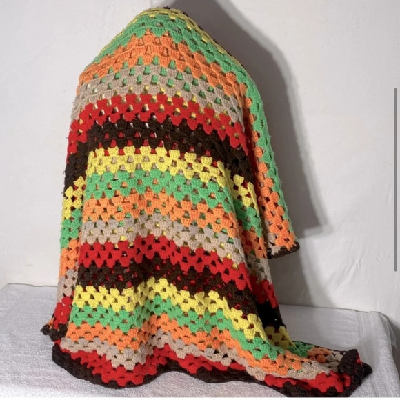 Vintage Handmade Striped Crochet Afghan  Throw Blanket - Picture 4 of 12